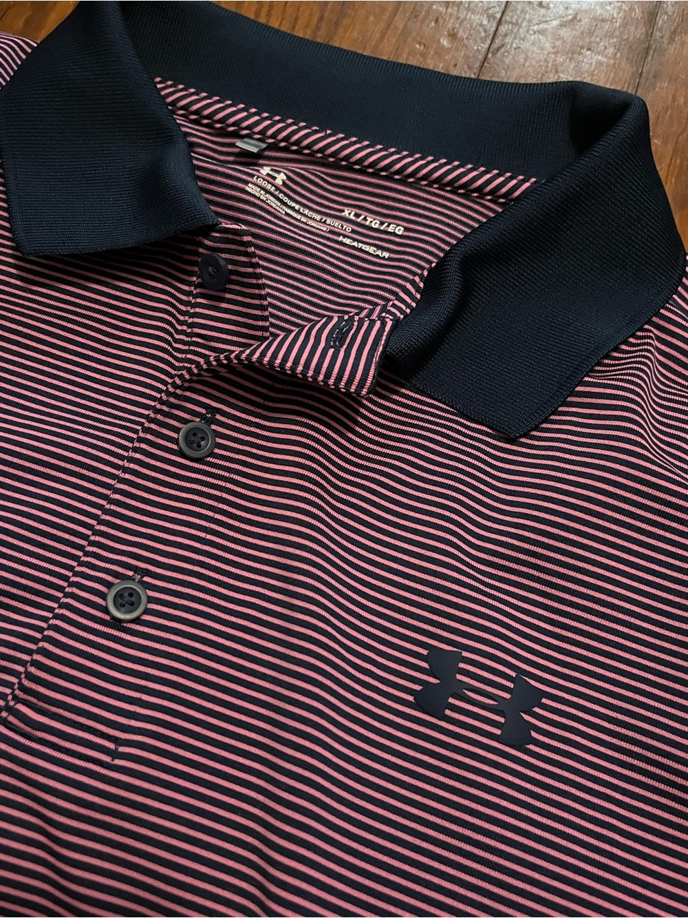 Under Armour Men’s Pink and Navy Striped Polo Shirt
